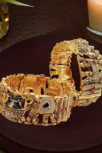 Set of 2 elephant gold plated rajwadi bridal screw kada bangles