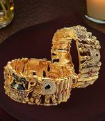 Set of 2 elephant gold plated rajwadi bridal screw kada bangles