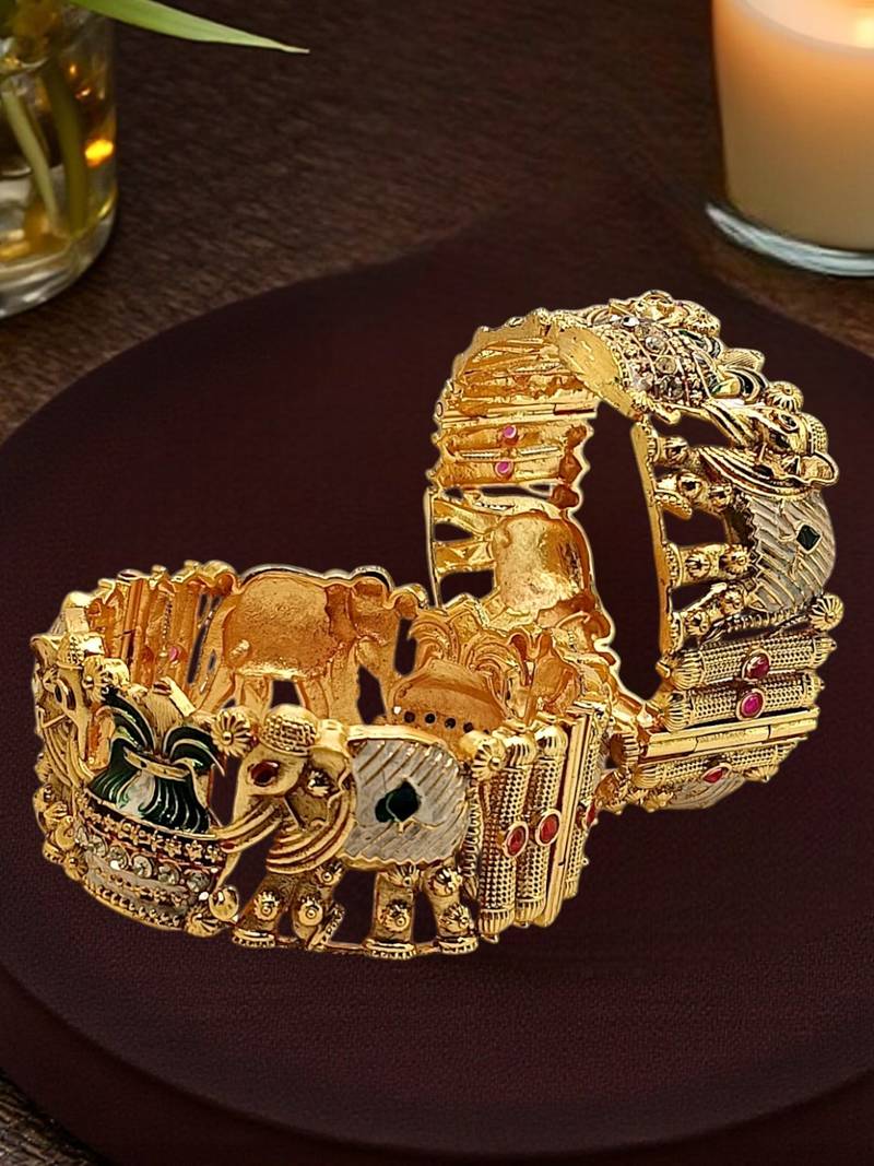 Set of 2 elephant gold plated rajwadi bridal screw kada bangles