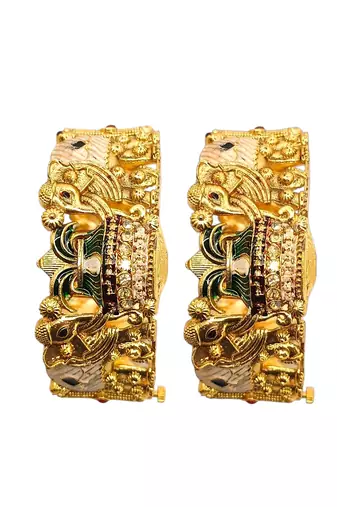 Set of 2 elephant gold plated rajwadi bridal screw kada bangles