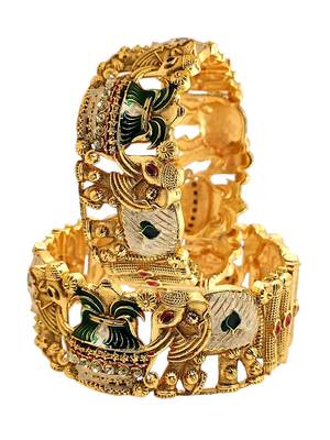 Set of 2 elephant gold plated rajwadi bridal screw kada bangles 3