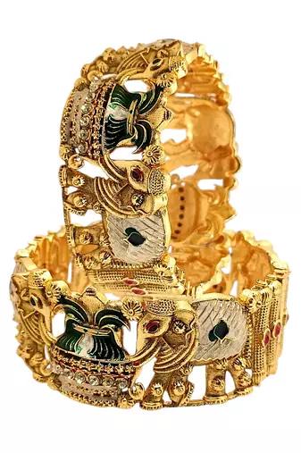 Set of 2 elephant gold plated rajwadi bridal screw kada bangles