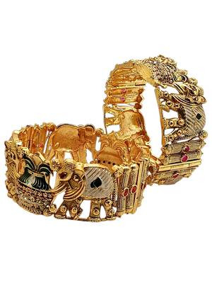 Set of 2 elephant gold plated rajwadi bridal screw kada bangles 4