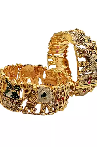Set of 2 elephant gold plated rajwadi bridal screw kada bangles