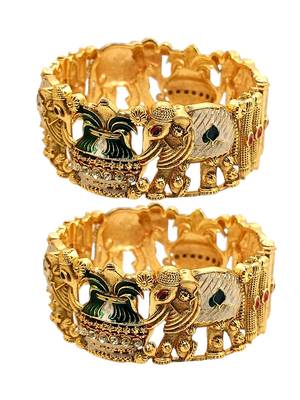 Set of 2 elephant gold plated rajwadi bridal screw kada bangles 5