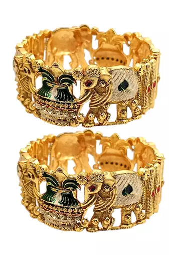 Set of 2 elephant gold plated rajwadi bridal screw kada bangles