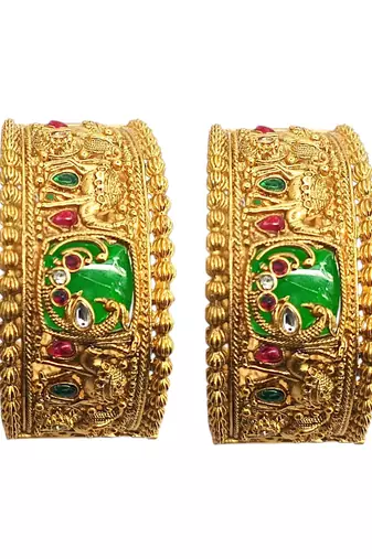 Set of 2 heritage gold plated bridal screw kada bangles