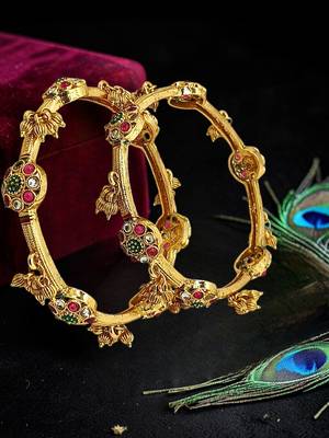 Set of 2 gold plated cz meenakari kashmiri bangles 1