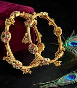 Set of 2 gold plated cz meenakari kashmiri bangles