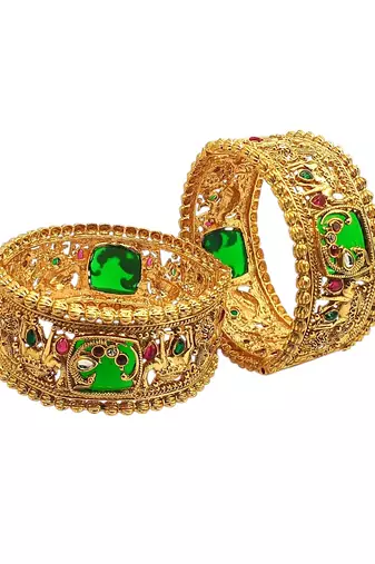 Set of 2 heritage gold plated bridal screw kada bangles