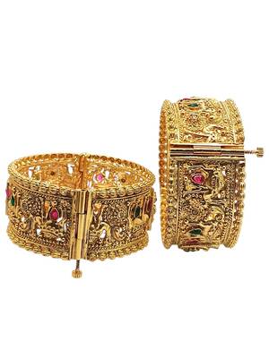 Set of 2 heritage gold plated bridal screw kada bangles 4