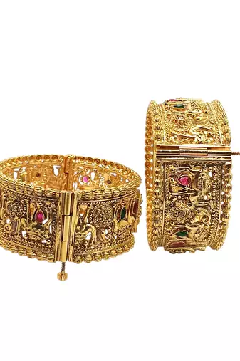 Set of 2 heritage gold plated bridal screw kada bangles