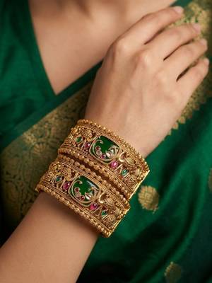 Set of 2 heritage gold plated bridal screw kada bangles 5
