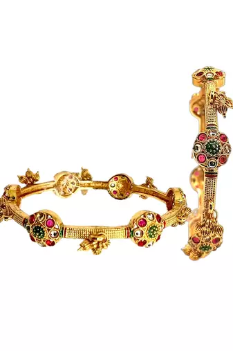 Set of 2 gold plated cz meenakari kashmiri bangles