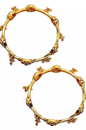 Set of 2 gold plated cz meenakari kashmiri bangles