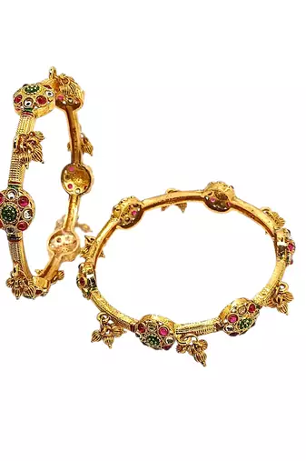 Set of 2 gold plated cz meenakari kashmiri bangles