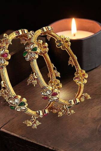 Set of 2 gold plated kundan kashmiri bangles