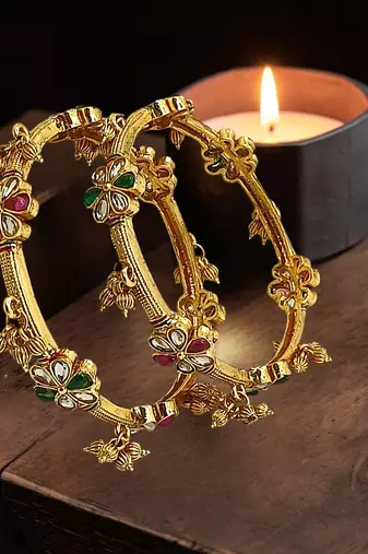 Set of 2 gold plated kundan kashmiri bangles
