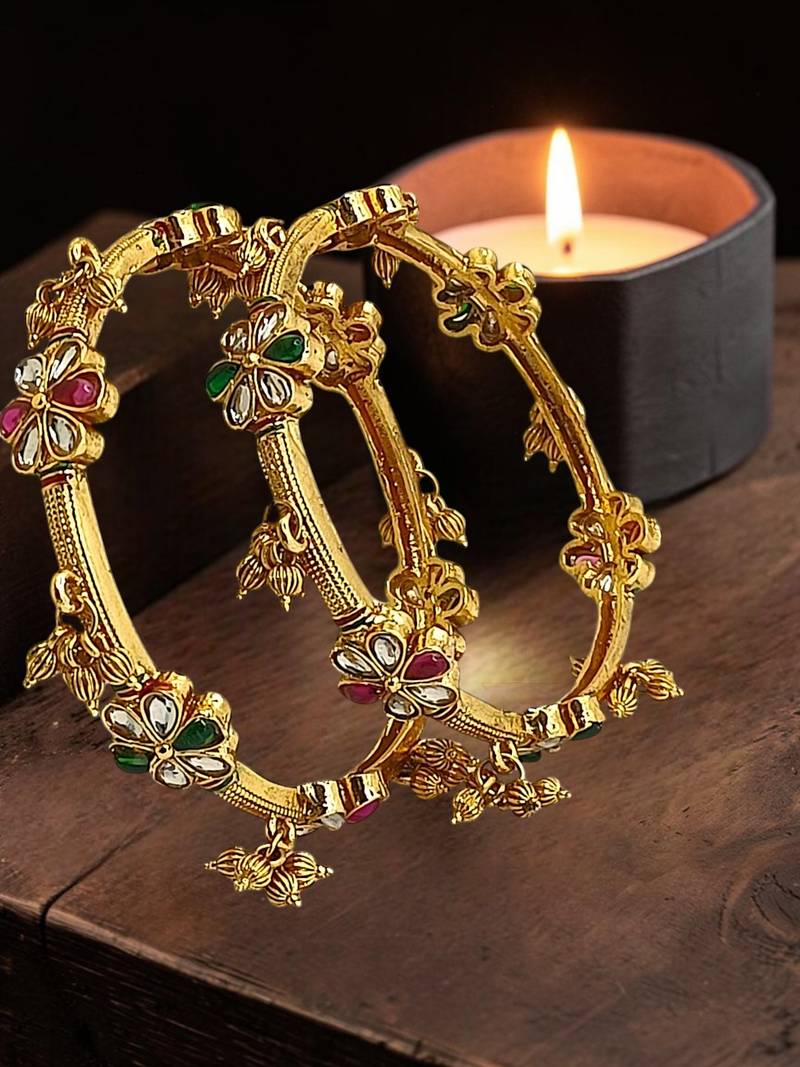 Set of 2 gold plated kundan kashmiri bangles