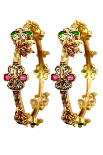 Set of 2 gold plated kundan kashmiri bangles