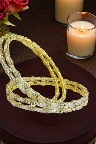 Gold plated set of 4 american diamond baguette bangles