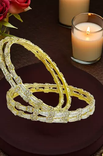Gold plated set of 4 american diamond baguette bangles