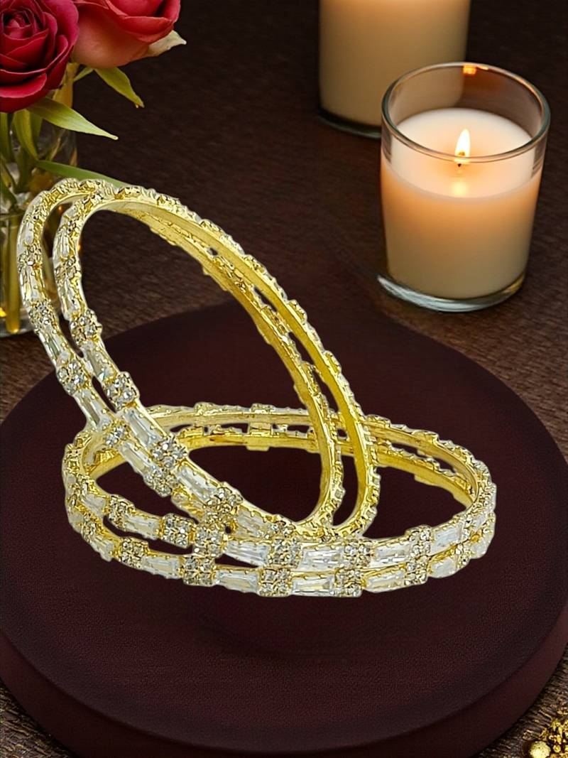 Gold plated set of 4 american diamond baguette bangles