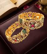 Set of 2 kundan elephant  gold plated bridal screw kada bangles