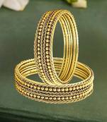 Antique gold plated set of 12 beaded textured bangles