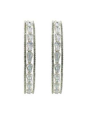 Set of 2 rhodium plated baguette american diamond bangles 2