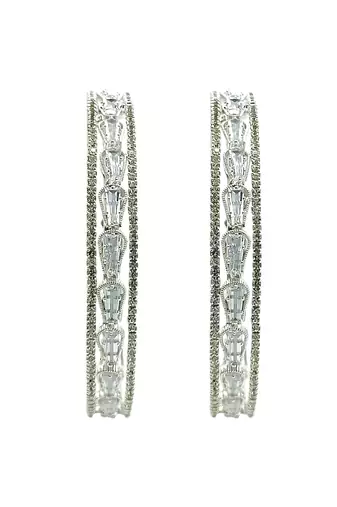 Set of 2 rhodium plated baguette american diamond bangles