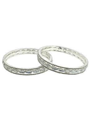 Set of 2 rhodium plated baguette american diamond bangles 3