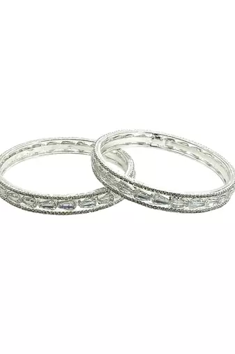 Set of 2 rhodium plated baguette american diamond bangles