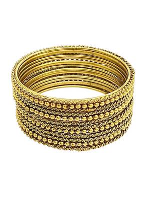 Antique gold plated set of 12 beaded textured bangles 2