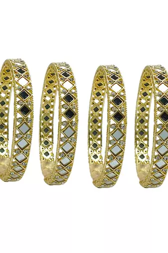 Gold plated set of 4 square mirror bangle set