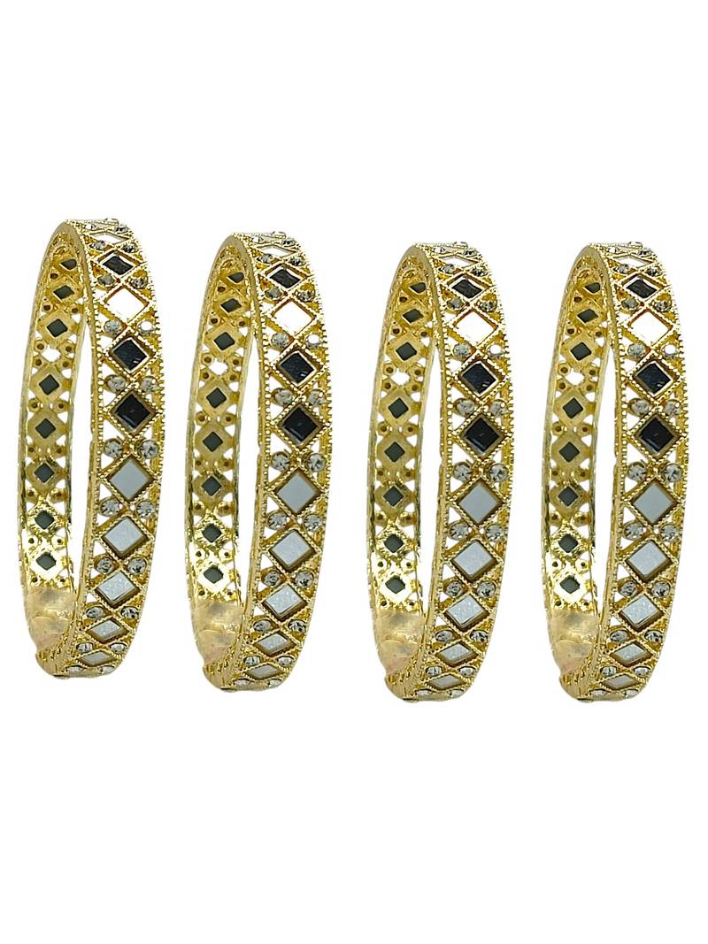 Gold plated set of 4 square mirror bangle set