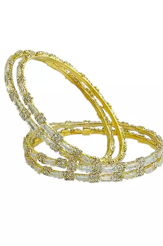 Gold plated set of 4 american diamond baguette bangles