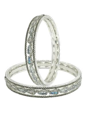 Set of 2 rhodium plated baguette american diamond bangles 4