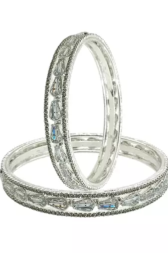 Set of 2 rhodium plated baguette american diamond bangles