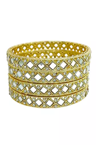 Gold plated set of 4 square mirror bangle set