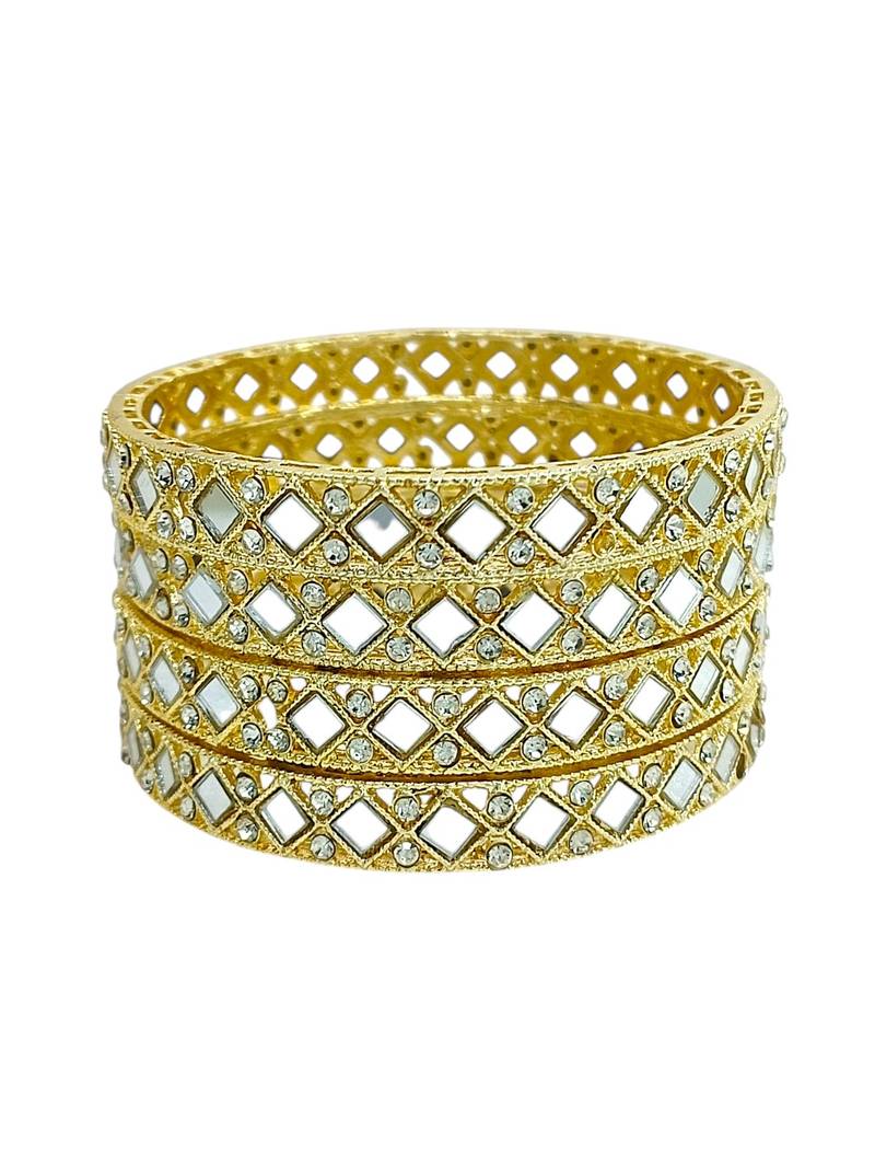 Gold plated set of 4 square mirror bangle set