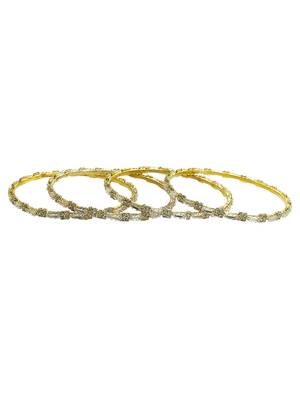 Gold plated set of 4 american diamond baguette bangles 4