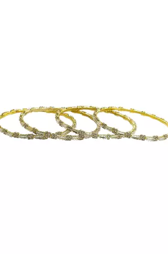 Gold plated set of 4 american diamond baguette bangles