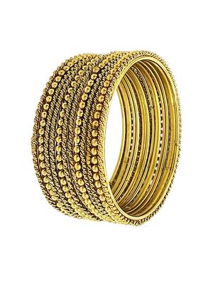Antique gold plated set of 12 beaded textured bangles 3