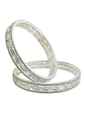Set of 2 rhodium plated baguette american diamond bangles 5