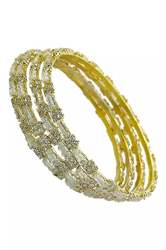 Gold plated set of 4 american diamond baguette bangles