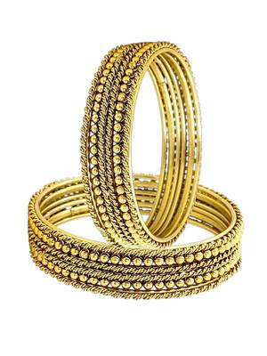 Antique gold plated set of 12 beaded textured bangles 4
