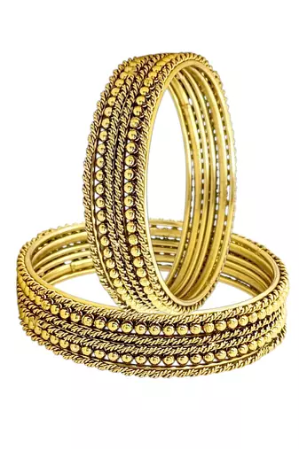 Antique gold plated set of 12 beaded textured bangles