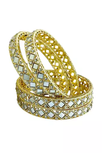 Gold plated set of 4 square mirror bangle set