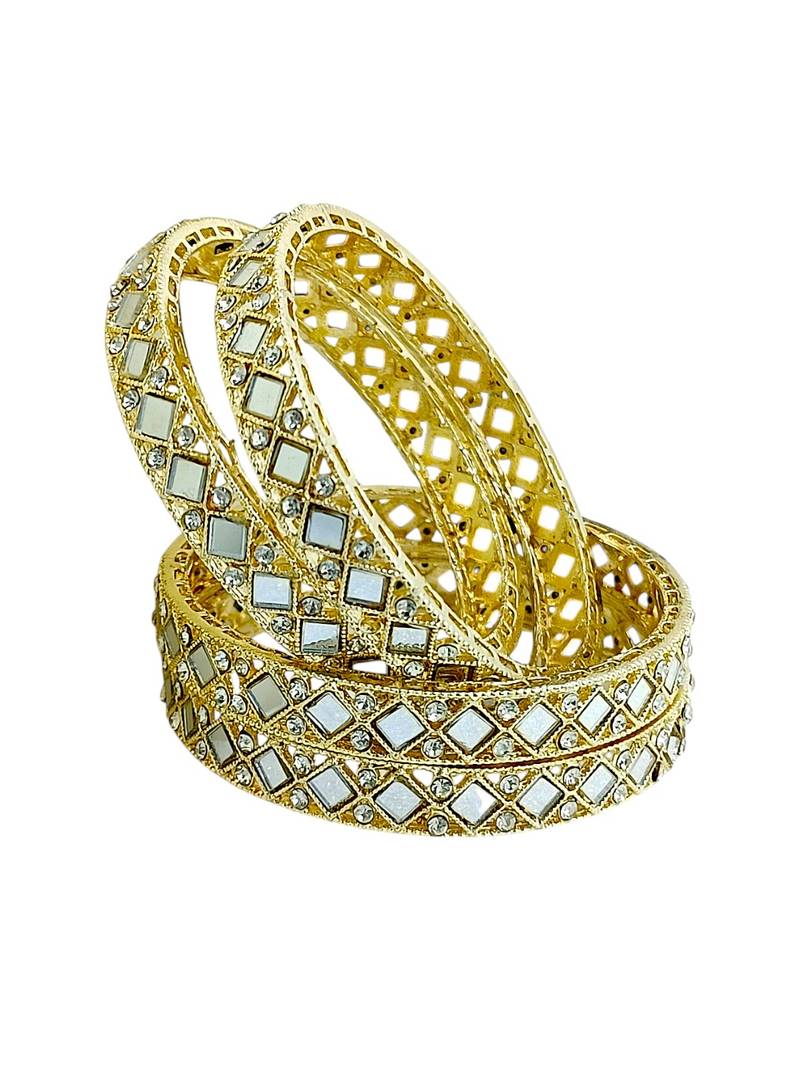 Gold plated set of 4 square mirror bangle set